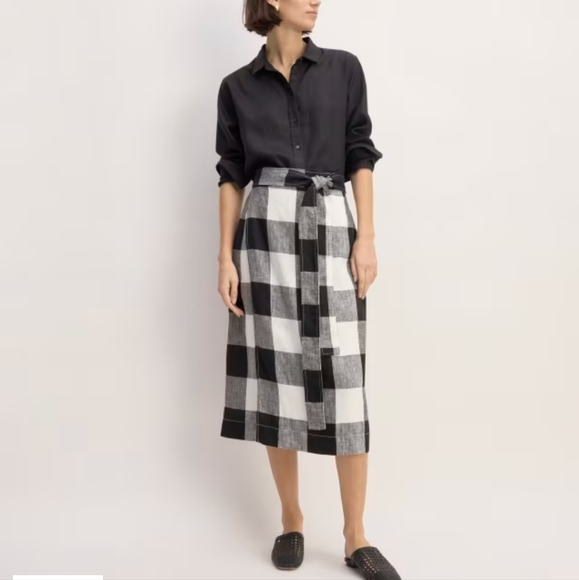 NWT Everlane Linen Wrap Skirt, Check Pattern - Picture 1 of 9